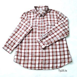 OLD NAVY Warm Flannel Shirt Red White Plaid L-Sleeve Collar Button Front Pockets